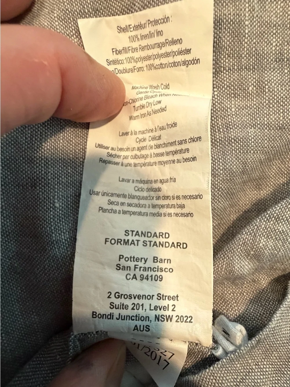 2 Pottery Barn Linen Diamond Quilted Standard Pillow Shams. Gray